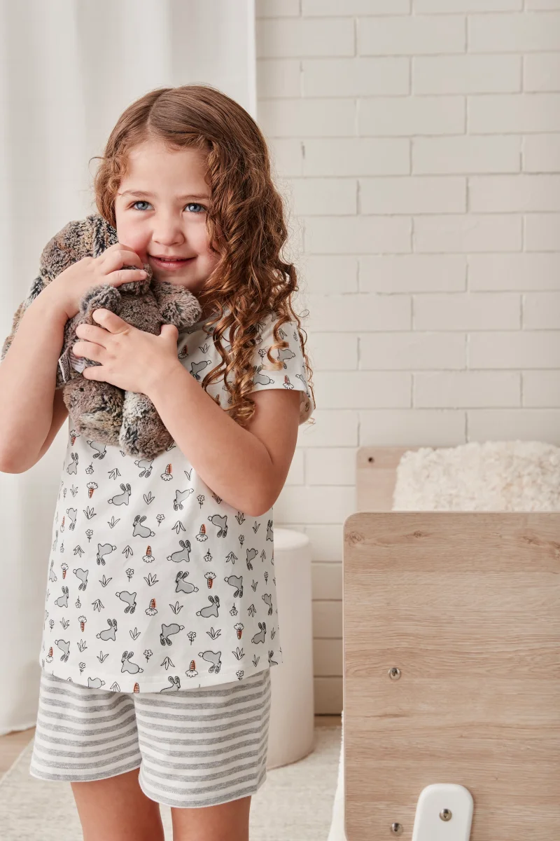 Conjunto de Pijama Infantil Manga Corta Algodón Conejito Blanco - Imagen 4