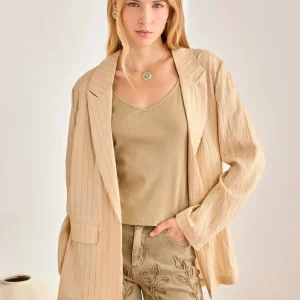 BLAZER RAYA DIPLOMÁTICA ESPALDA CALADOS MEDA CAMEL