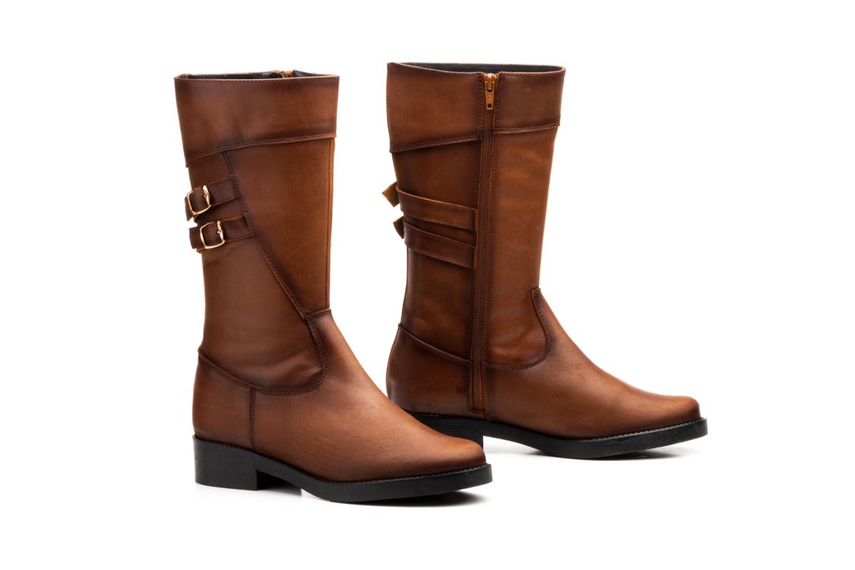 1010 Bota de montar para señora en piel de color cuero y cremallera lateral (hecho en España) - Imagen 3