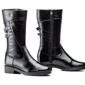 1010 Bota de montar para señora en piel de color negro y cremallera lateral (hecho en España)