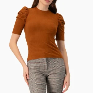 Blusa cafe de hombro abullonado