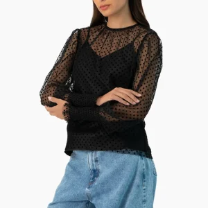 Blusa de lunares smock en mangas