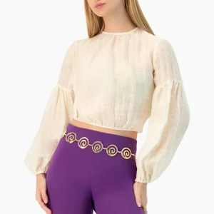 Blusa lisa de manga larga globo