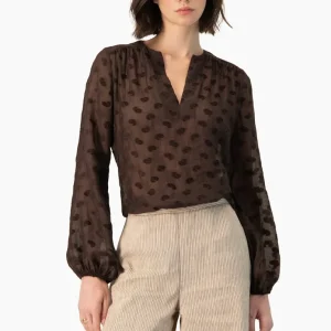 Blusa Ivonne recta cafe manga larga