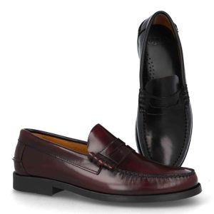 Mocasín castellano de piel para hombre modelo 1012 en negro y burdeos