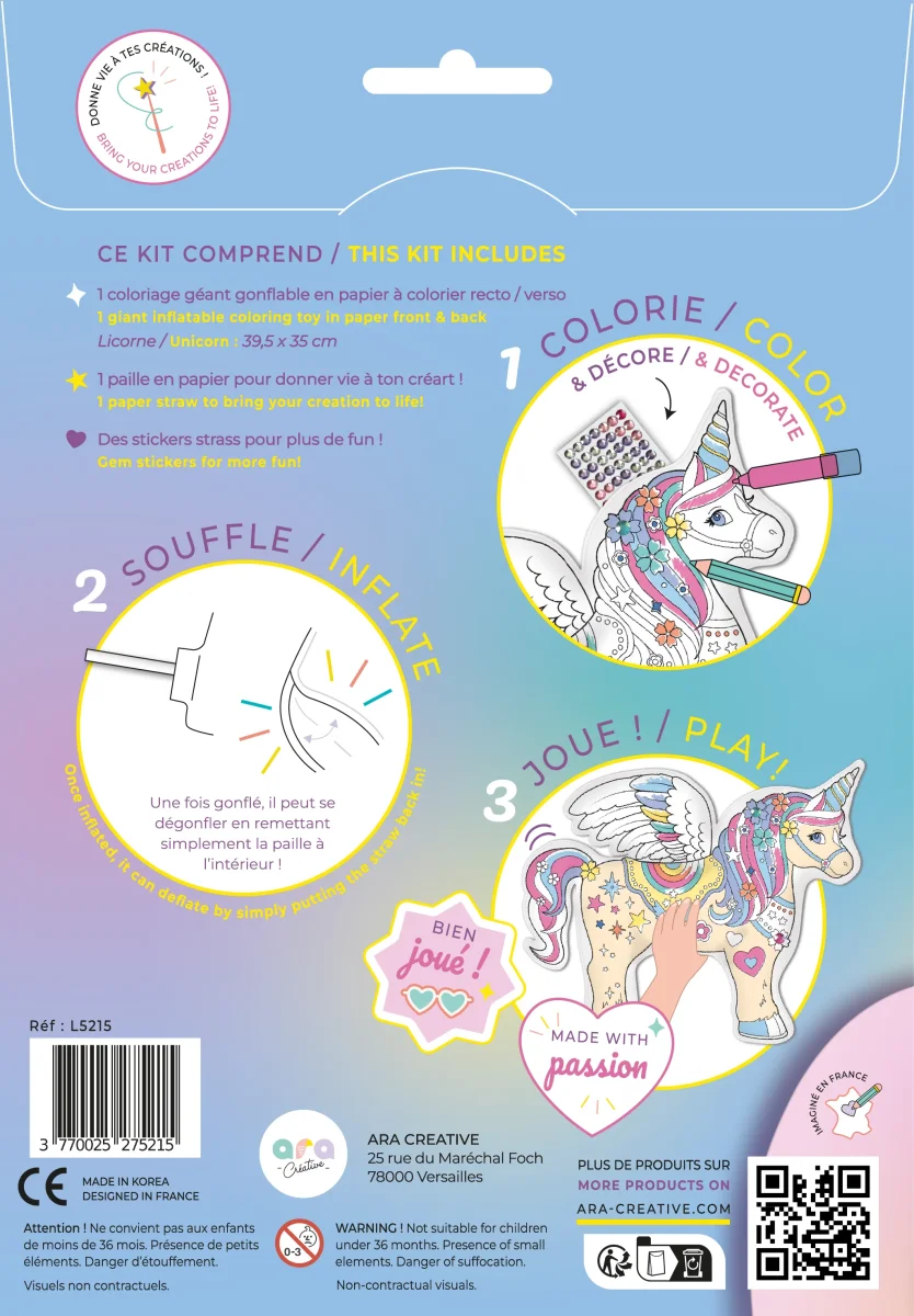 Inflable Gigante Unicornio y Pegatinas Brillantes-ARA CRÉATIVE - Imagen 4
