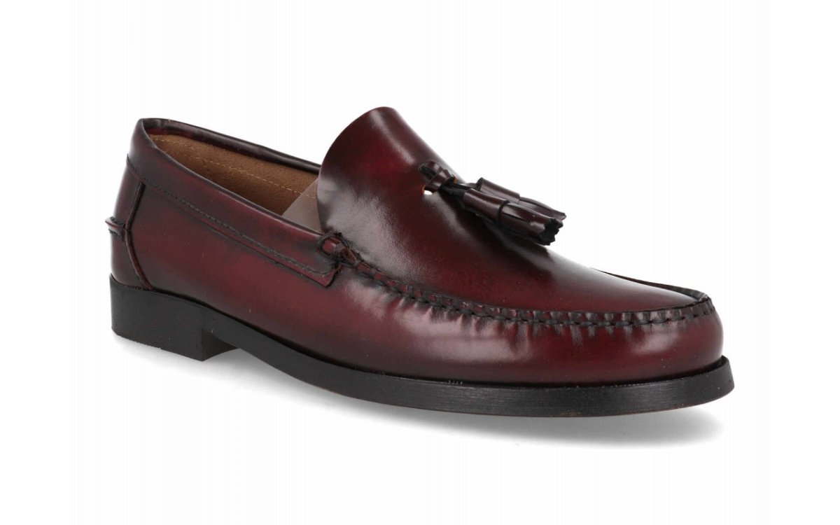 Mocasín de piel con borlas para hombre modelo 1014 en negro y burdeos - Imagen 6