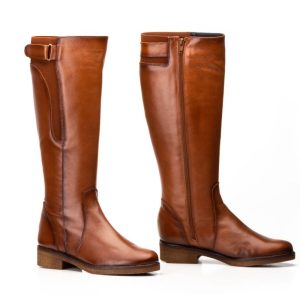 1017 Bota de montar para señora en piel de color cuero con elástico y cremallera lateral (hecho en España)
