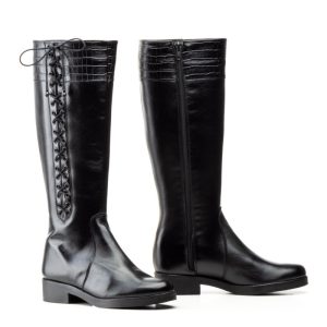 1029 Bota de montar para señora en piel de color negro con cremallera lateral y cordones modo adorno(hecho en España)