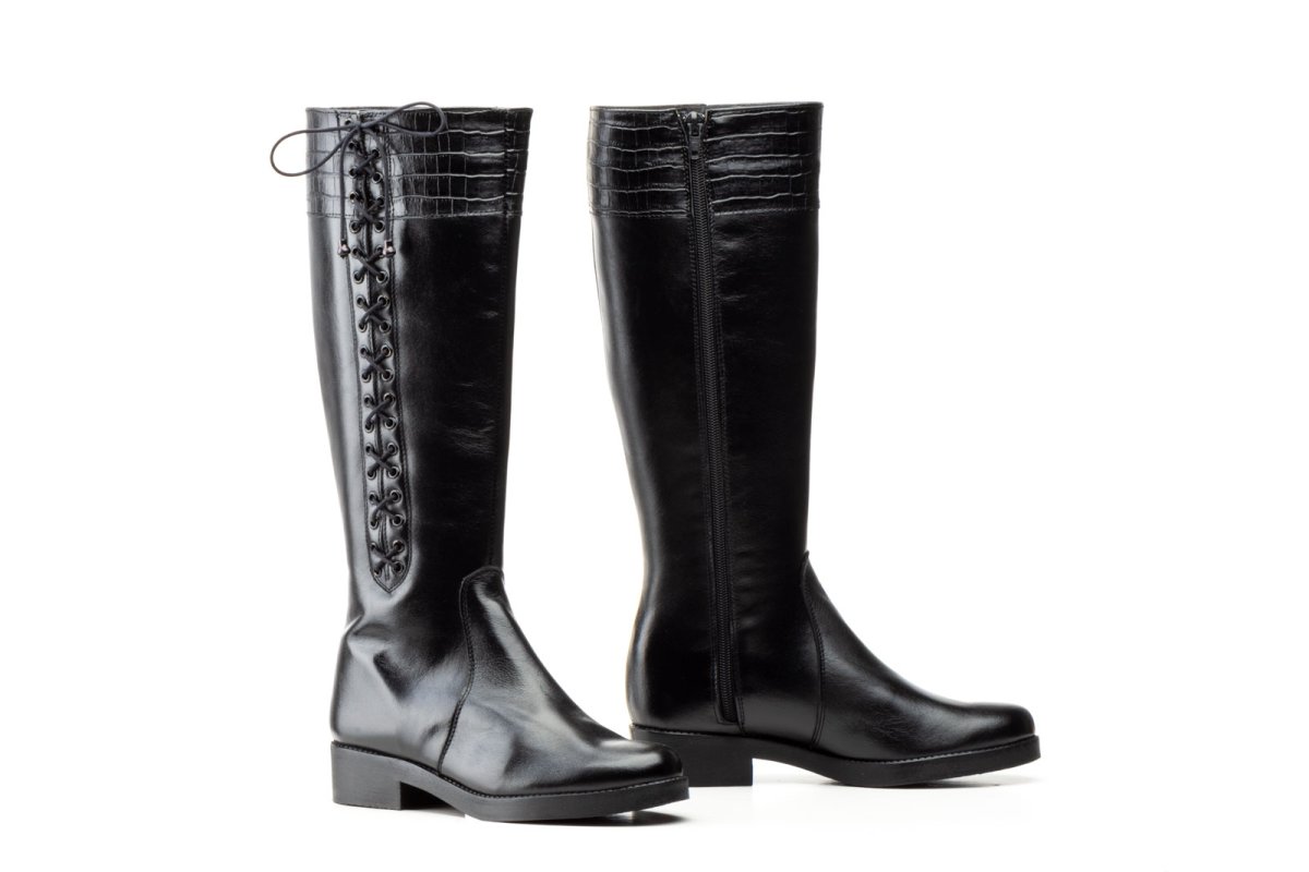 1029 Bota de montar para señora en piel de color negro con cremallera lateral y cordones modo adorno(hecho en España) - Imagen 2