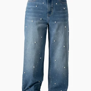 Jeans amplio con perlas
