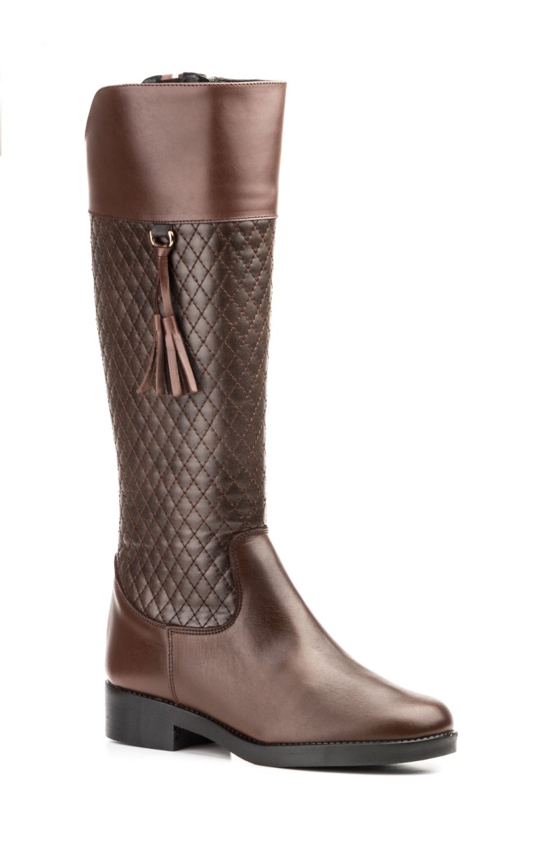 1032 Bota de montar para señora en piel de color marrón con cremallera lateral (hecho en España)