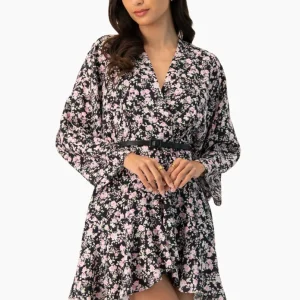 Vestido floreado corto escote en V