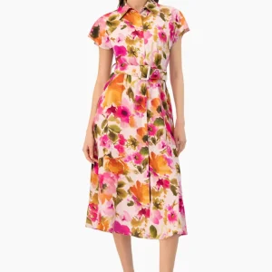 Vestido midi estampado con cinturon
