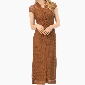 Vestido largo tejido hombro caido