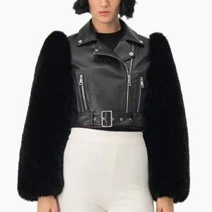 Chamarra PU Con Mangas Faux-Fur