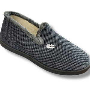 12249 Zapatilla para casa de caballero en suapel color azul, forro borreguillo, plantilla plumaflex.