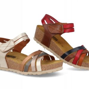 Sandalia de piel para mujer modelo 12776 con tiras cruzadas y cuña de corcho