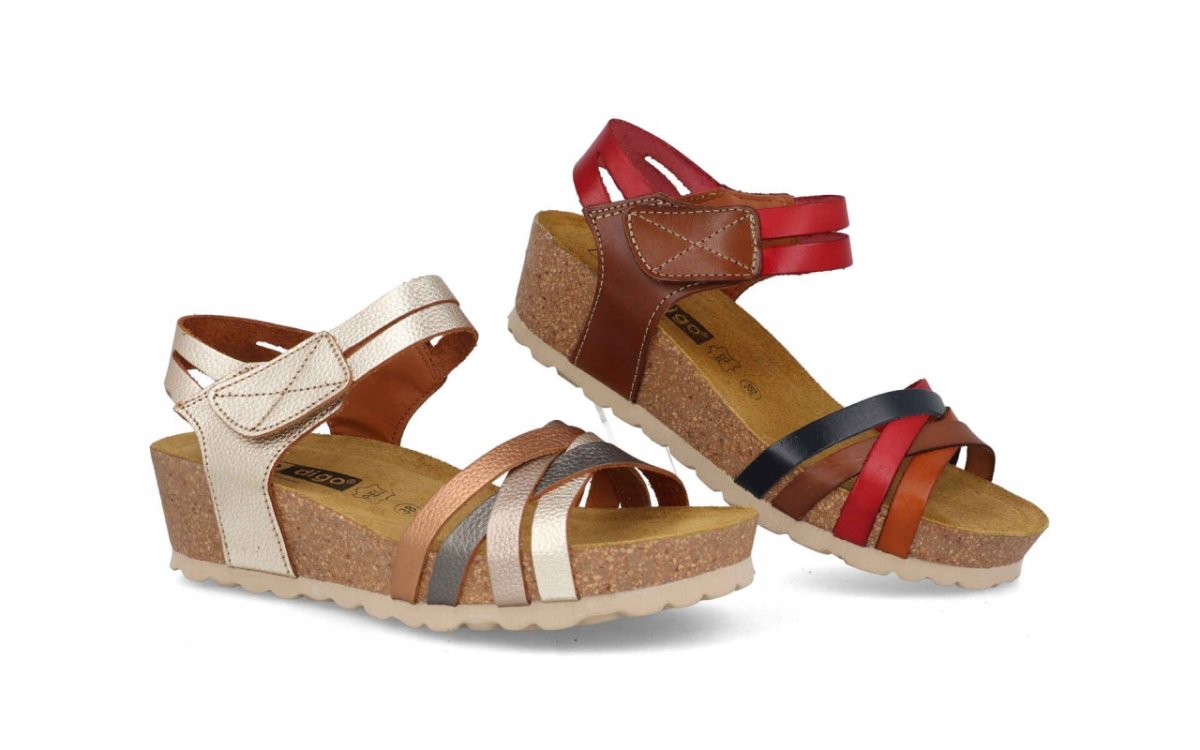 Sandalia de piel para mujer modelo 12776 con tiras cruzadas y cuña de corcho - Imagen 2