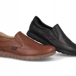 Zapato de piel para hombre modelo 13361 con elásticos laterales en negro y cuero