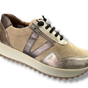 160 Deportivo casual para señora en piel con cordón elástico de color titan marrón ( hecho en España)