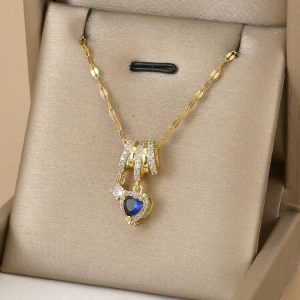 Collar dorado Corazón azul