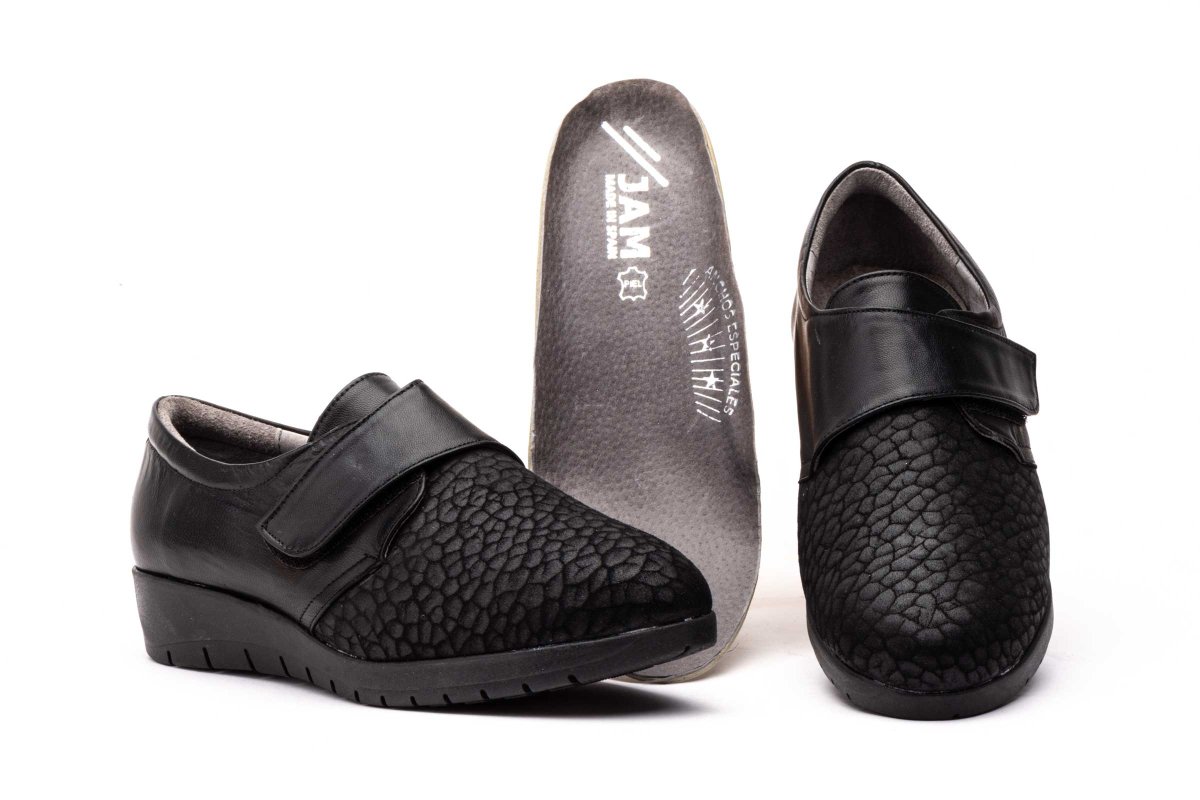 1811 Mocasín para señora en piel y licra con plantilla extraíble de color negro ( hecho en España) - Imagen 2