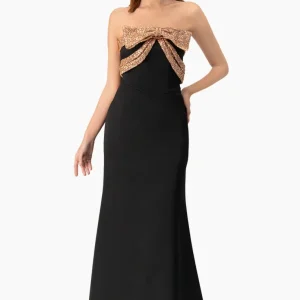 Vestido largo strapless con moño