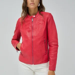 CAZADORA DE CUERO ROJO