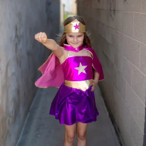 Disfraz Superheroína con vestido, capa y diadema- GREAT PRETENDERS