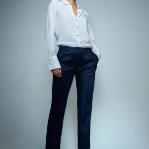 PANTALÓN CHINO DE LINO AZUL MARINO