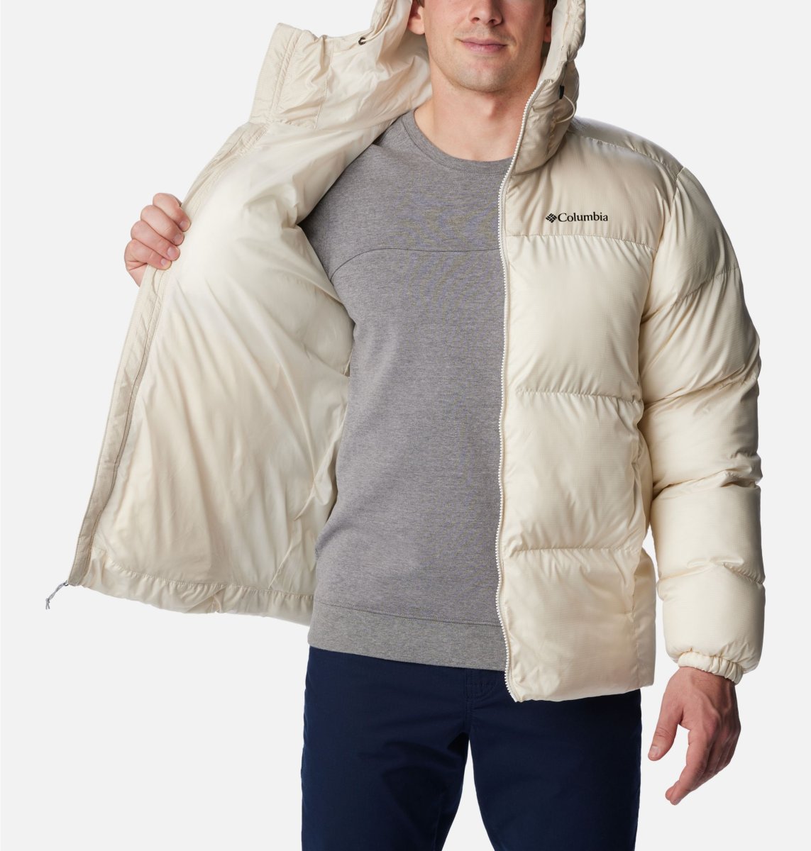 Chaqueta acolchada Columbia con capucha Puffect™ para hombre Color: Chalk, Dark Stone - Imagen 4