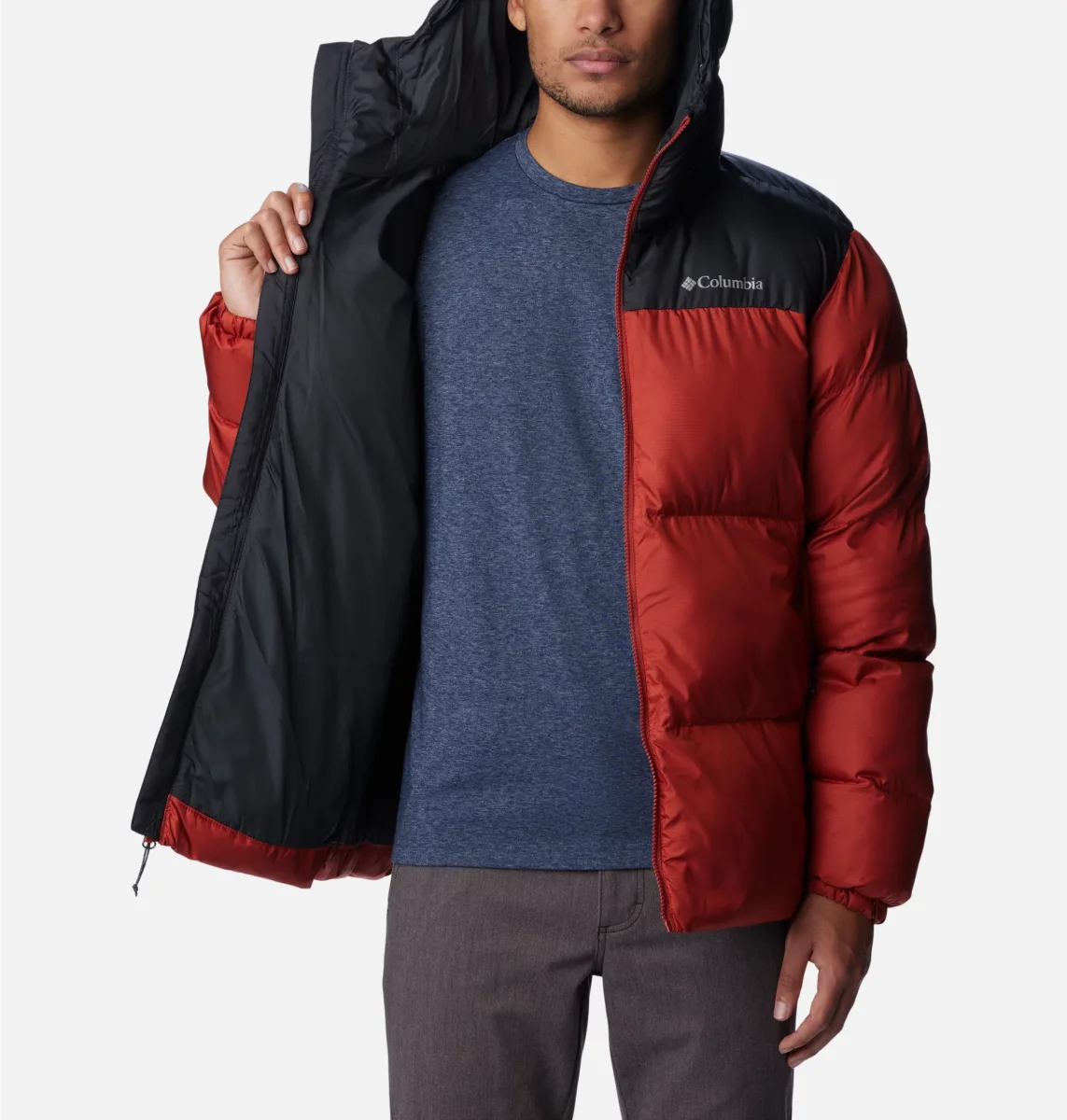 Chaqueta acolchada Columbia con capucha Puffect™ para hombre Color: Warp Red, Shark - Imagen 5