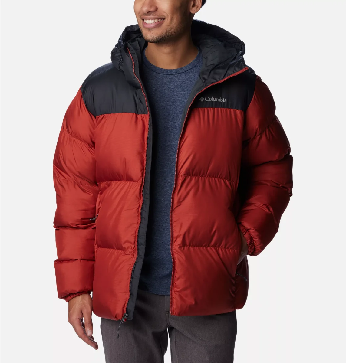Chaqueta acolchada Columbia con capucha Puffect™ para hombre Color: Warp Red, Shark - Imagen 4