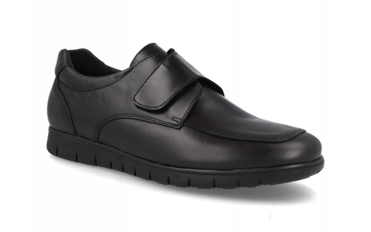 Zapato de piel para hombre modelo 2485 con cierre de velcro en color negro - Imagen 2