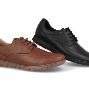 Zapato de piel para hombre modelo 2492 con cordones en colores negro y cuero