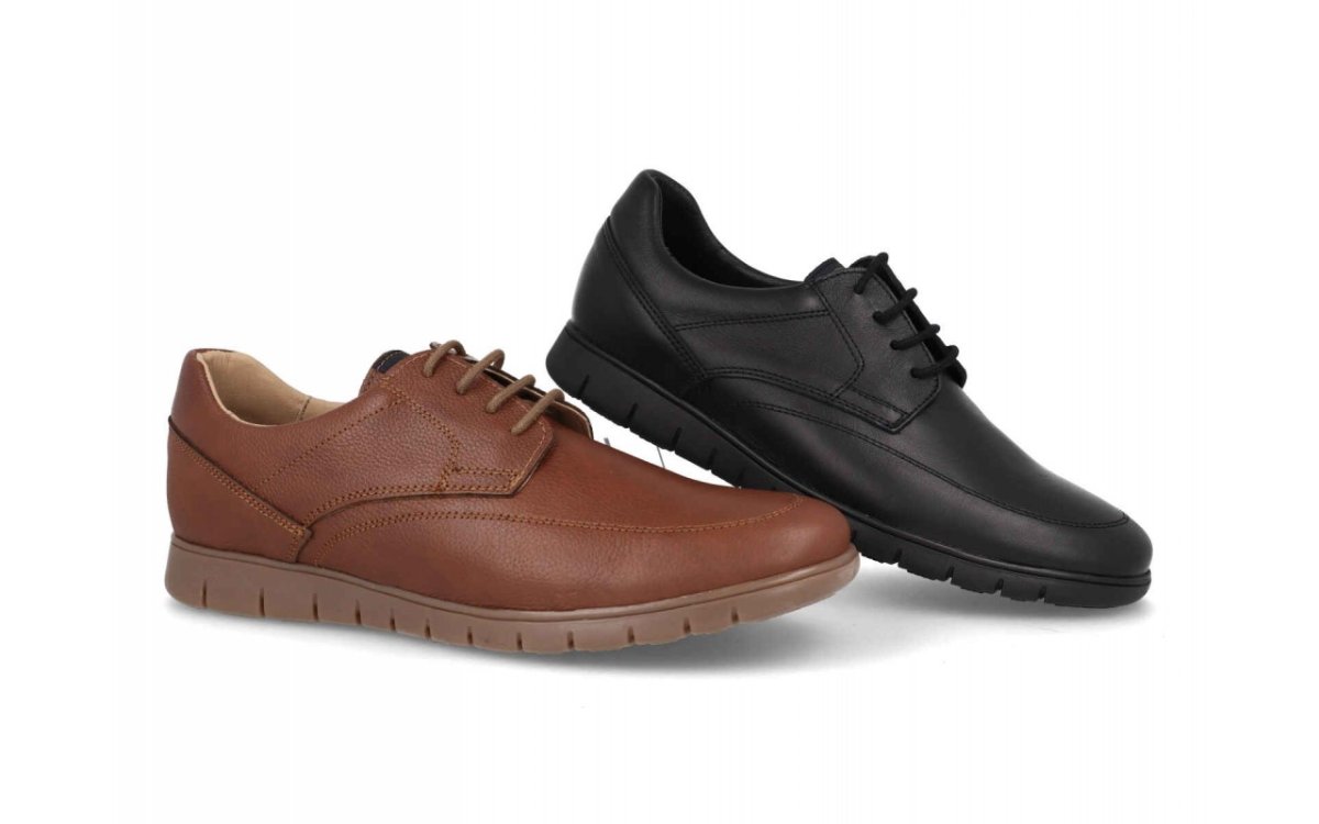 Zapato de piel para hombre modelo 2492 con cordones en colores negro y cuero - Imagen 2