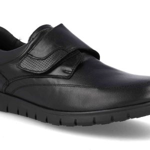 Zapato de piel para hombre modelo 2494 con doble cierre de velcro en color negro