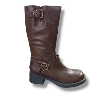 25316 Bota para señora tipo motorista con cremallera lateral de color marrón