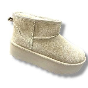 262 Botín para señora con cuña corrida de 3cm en antelina de color beige.