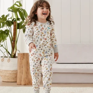 Conjunto de pijama para niños de manga larga de algodón blanco Desayuno