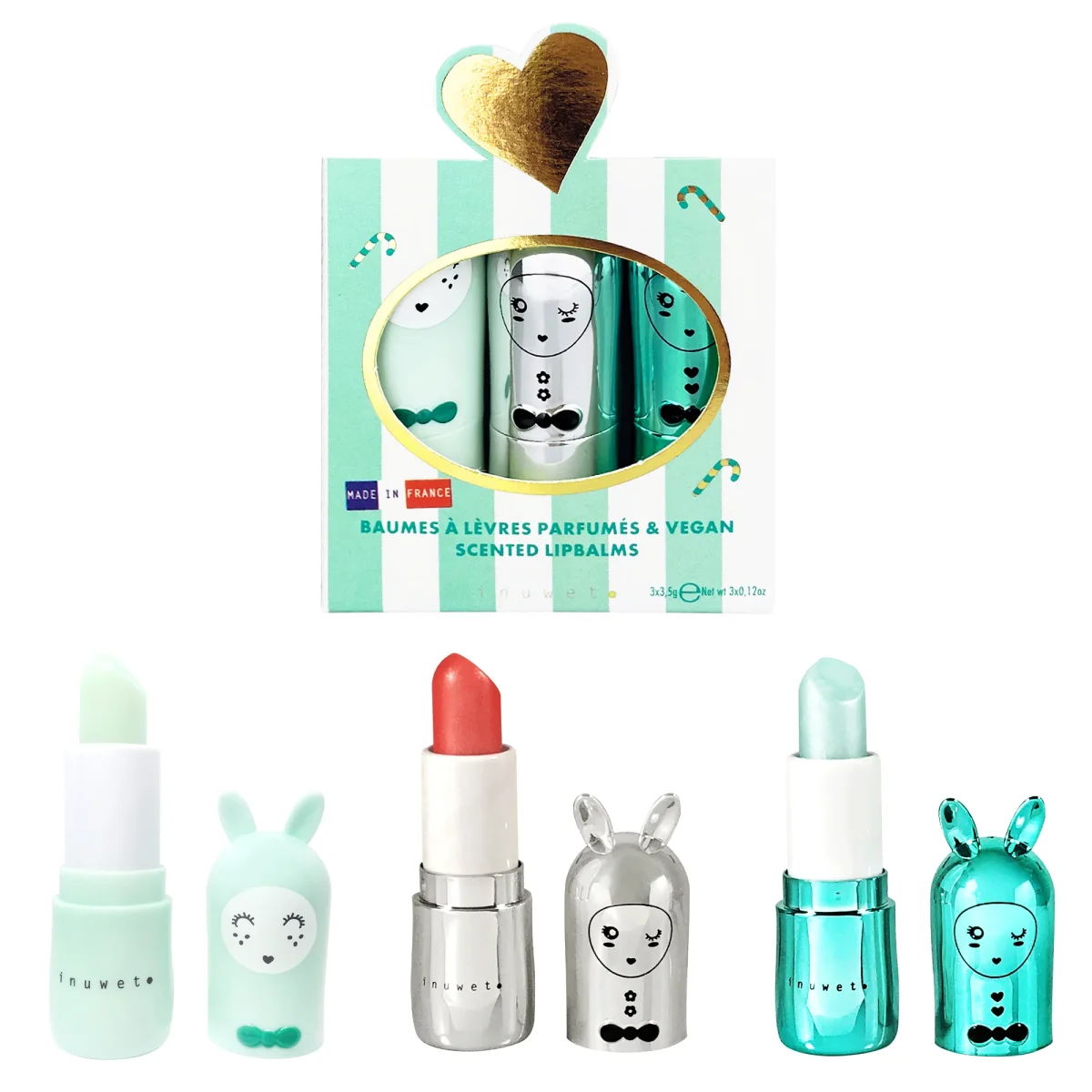 Pack de 3 Bálsamos Labiales Jingle Aqua (Manzana,Coco,Cupcake)- INUWET - Imagen 3