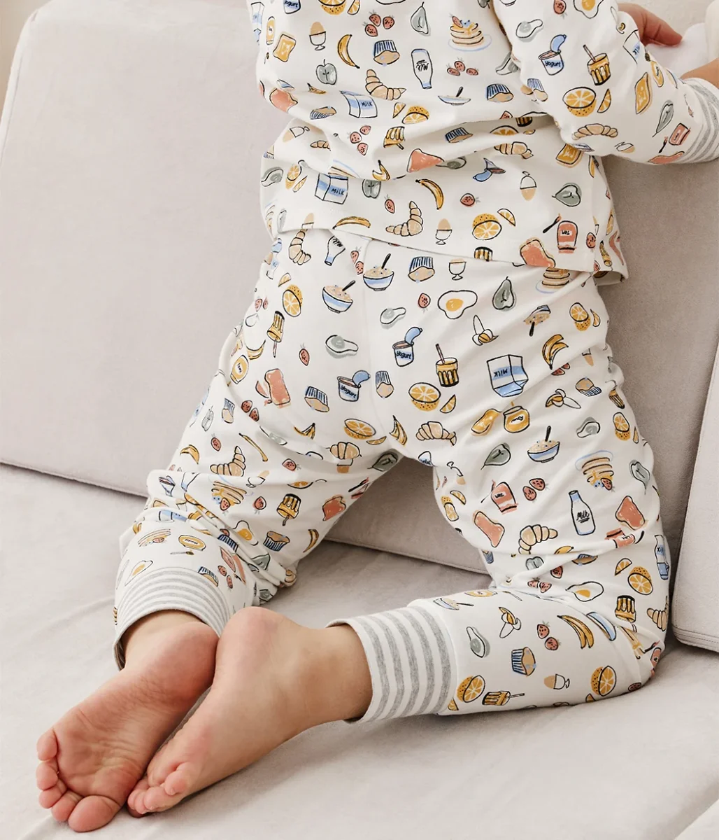 Conjunto de pijama para niños de manga larga de algodón blanco Desayuno - Imagen 6