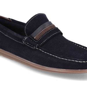 J 3185 Mocasín de caballero en ante de piel de color Marino hecho en España