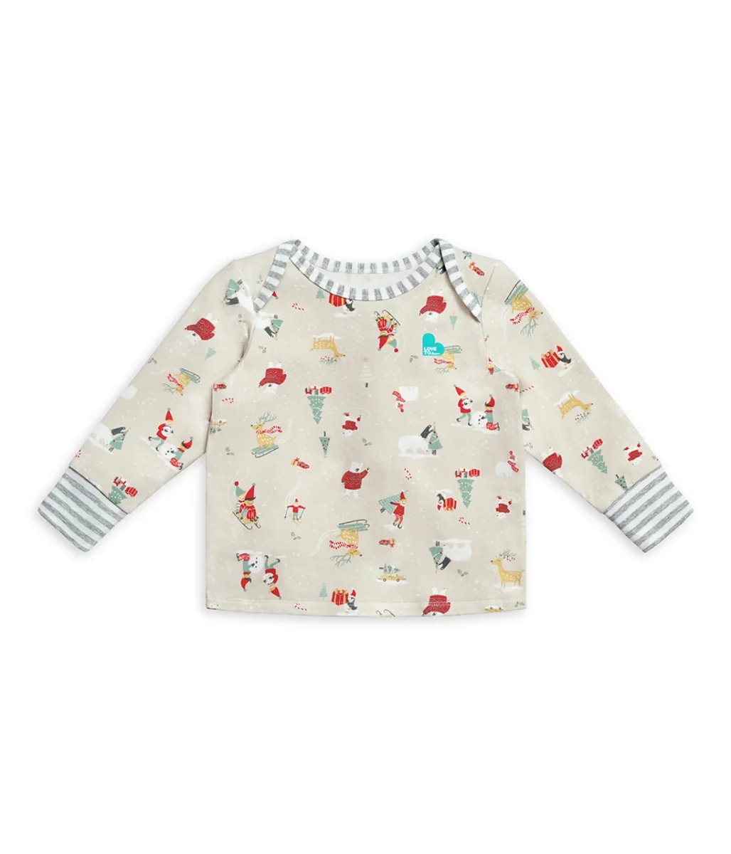 Conjunto de pijama para niños de manga larga de algodón beige Snow Party - Imagen 6