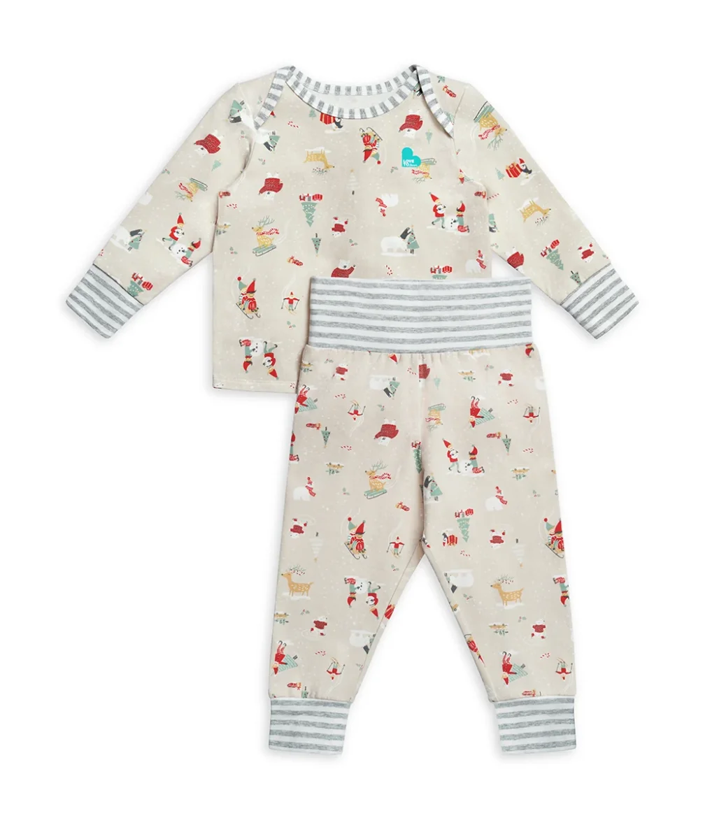 Conjunto de pijama para niños de manga larga de algodón beige Snow Party - Imagen 3