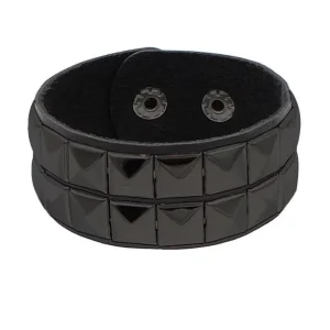 Pulsera ajustable de cuero sintético con dos filas de remaches