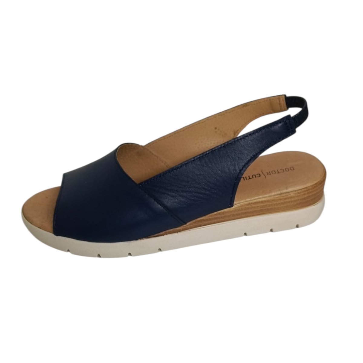Sandalia de piel en color azul para mujer con cuña media y planta de gel – Modelo 37850 - Imagen 3