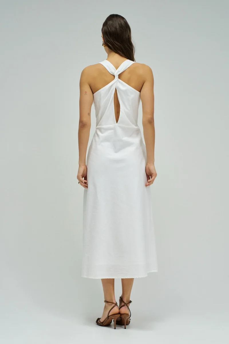 VESTIDO MIDI CON LINO BLANCO - Imagen 4