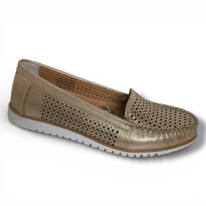 Mocasín de Señora en Piel de color oro Troquelada – Modelo 437-760